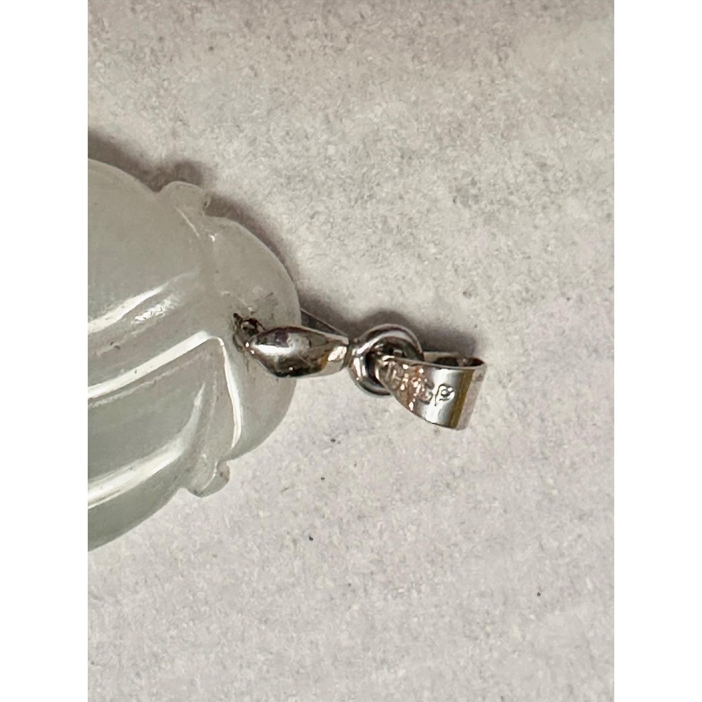 18K GP White Gold Carved Icy White Green Jadeite Jade Dragon Ruyi Pendant 4.5cm - Picture 9 of 15